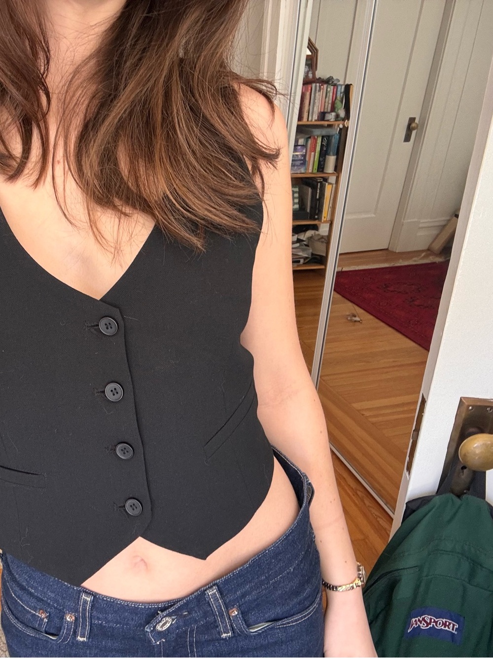 Black Button-Front Crop Vest